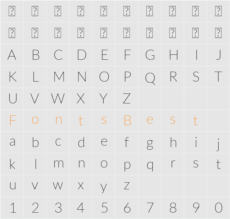 Lato Thin Character Map