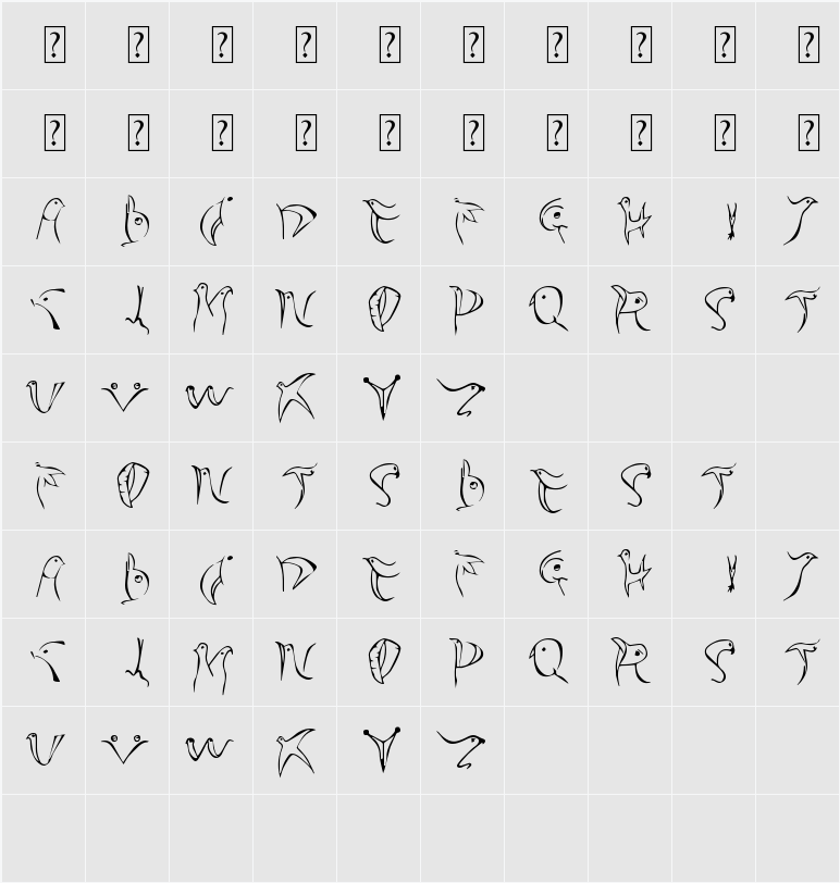 飞翔的鸟儿被虫吃 Character Map