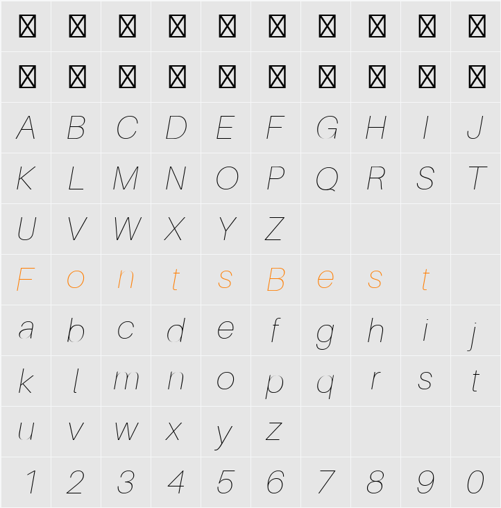 Aileron UltraLight Character Map