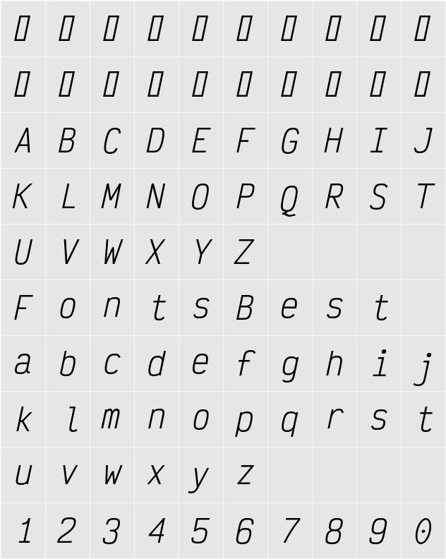 Victor Mono Oblique Character Map