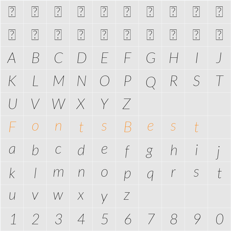 Lato Thin Character Map