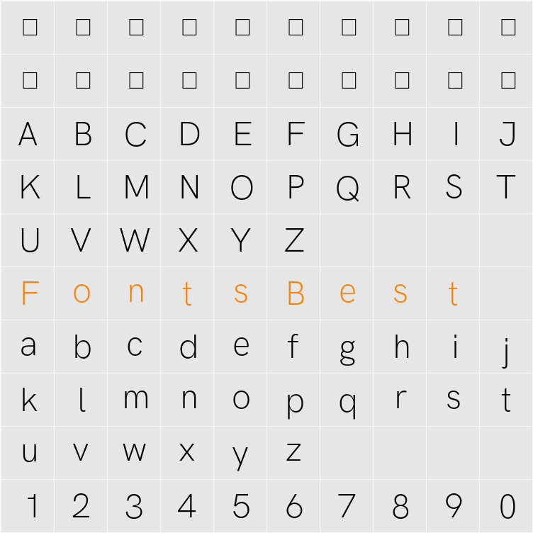 HK Grotesk Light Character Map