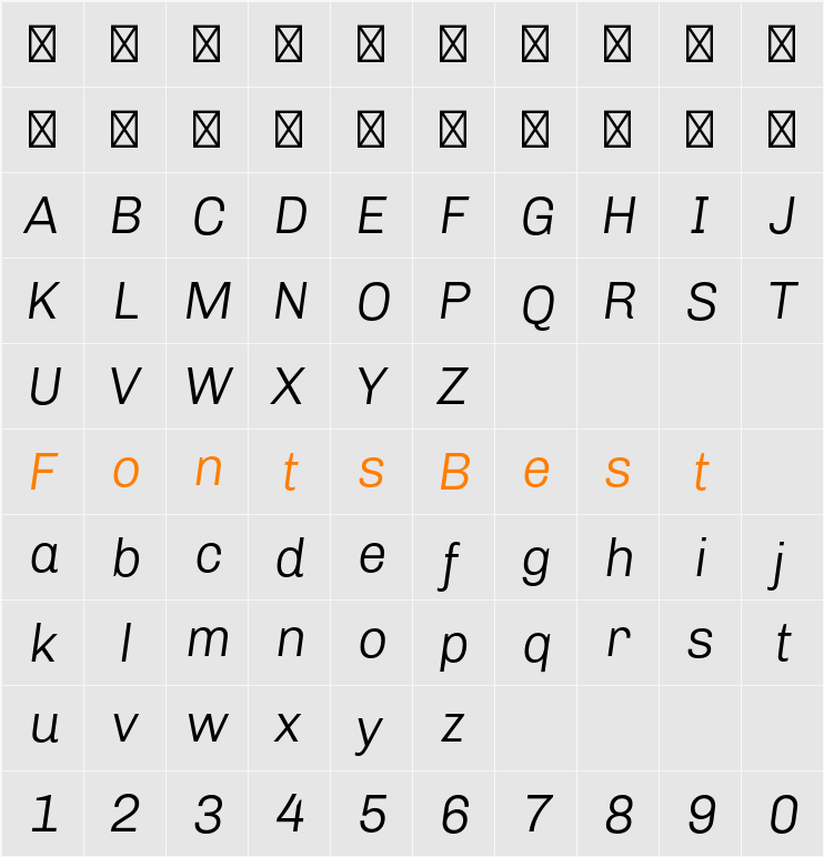 Chivo Light Italic Character Map