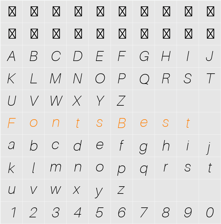 Aileron Thin Character Map