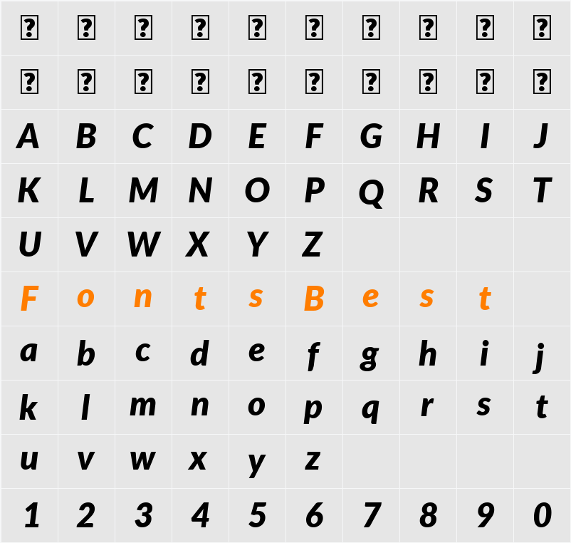 Lato Black Character Map