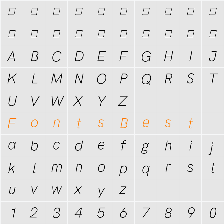 HK Grotesk Light Italic Character Map