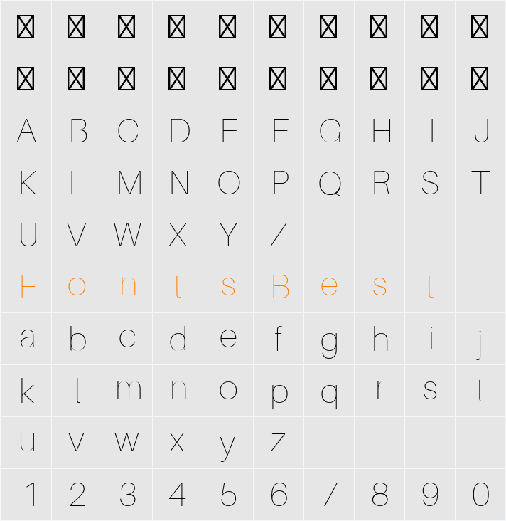 Aileron UltraLight Character Map