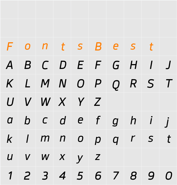 Syke Italic Character Map