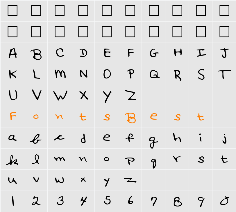 AshtonsHand Character Map