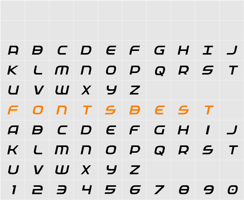 Federal Service Light Italic Character Map