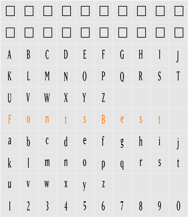 MatrixNarrowLining Character Map