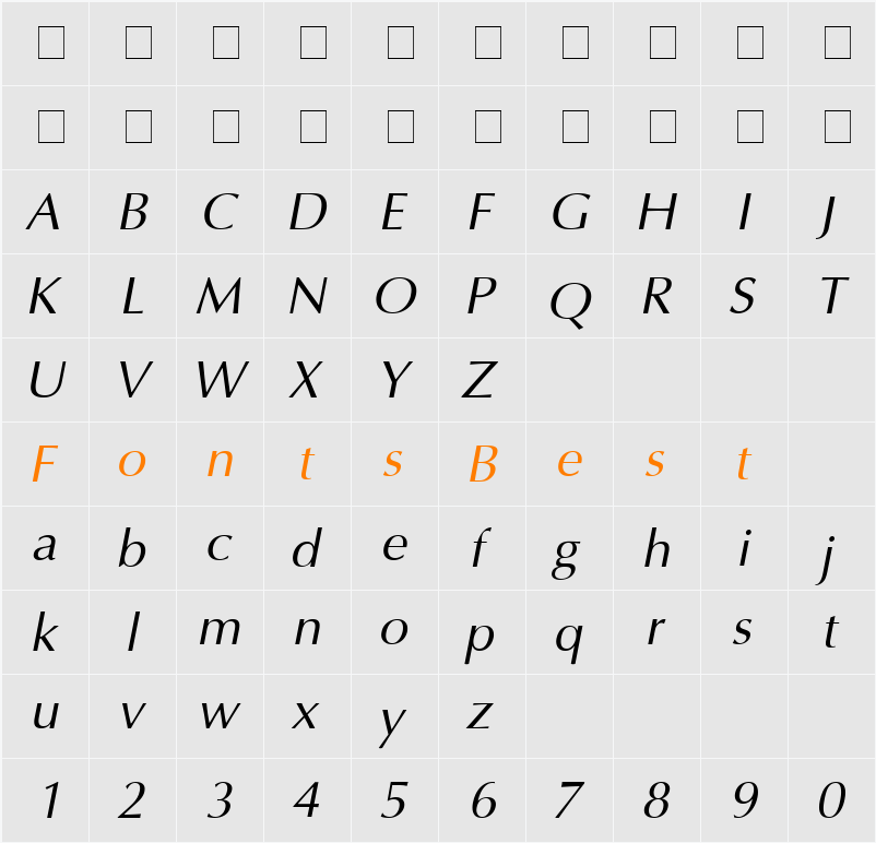 AGOptimaCyr Character Map