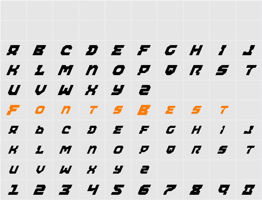 Airacobra Italic Character Map