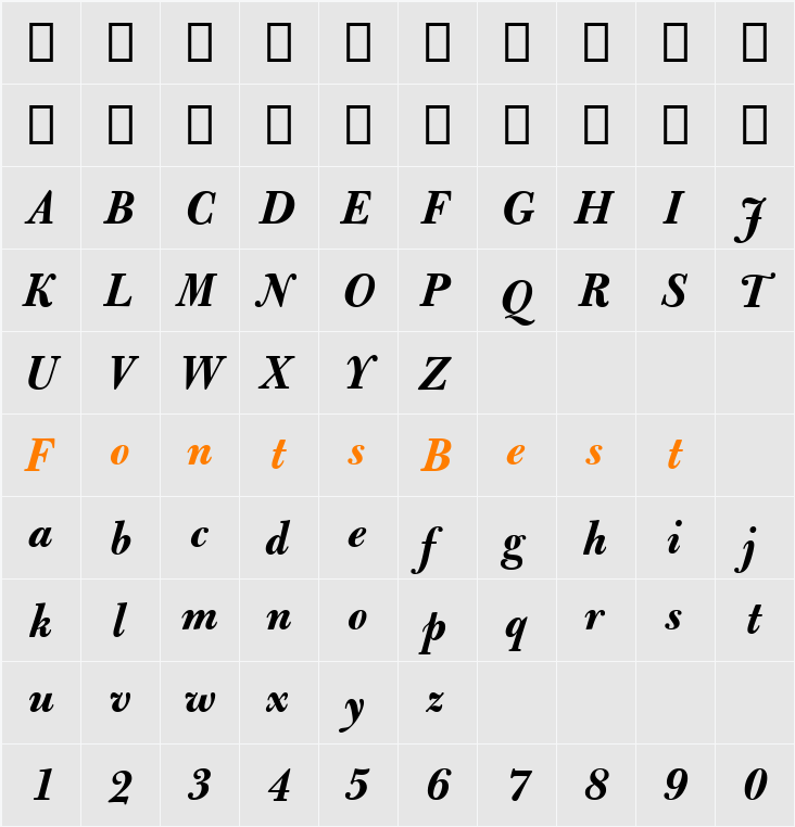 Bulmer MT Regular Display Character Map