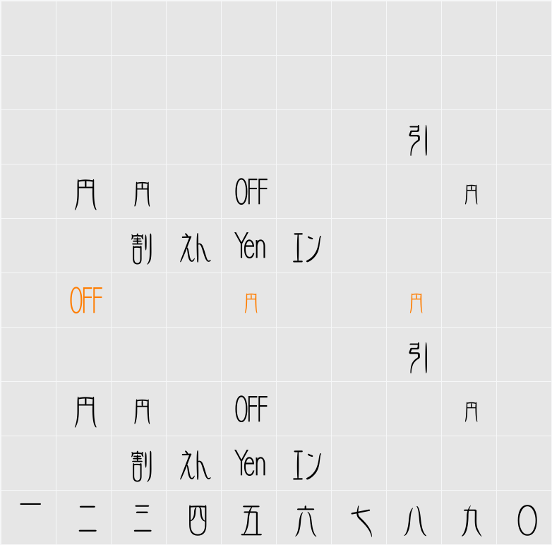 DF-SJTX059-W3 Character Map