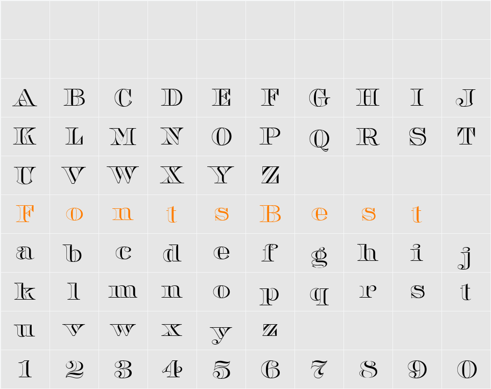 CgBarclayOutline Character Map