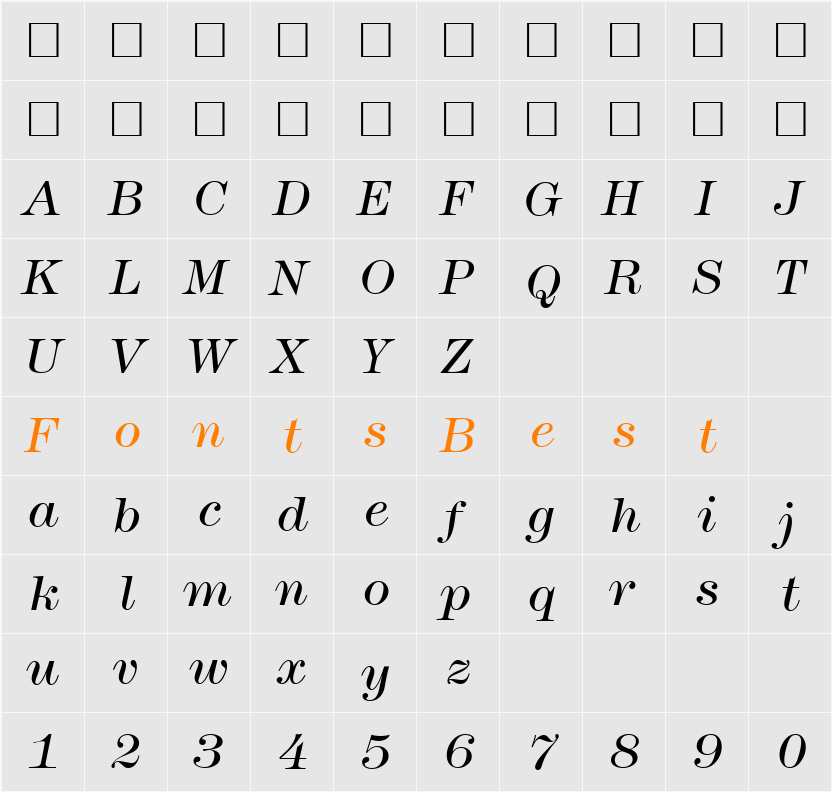 Modern438Light Character Map