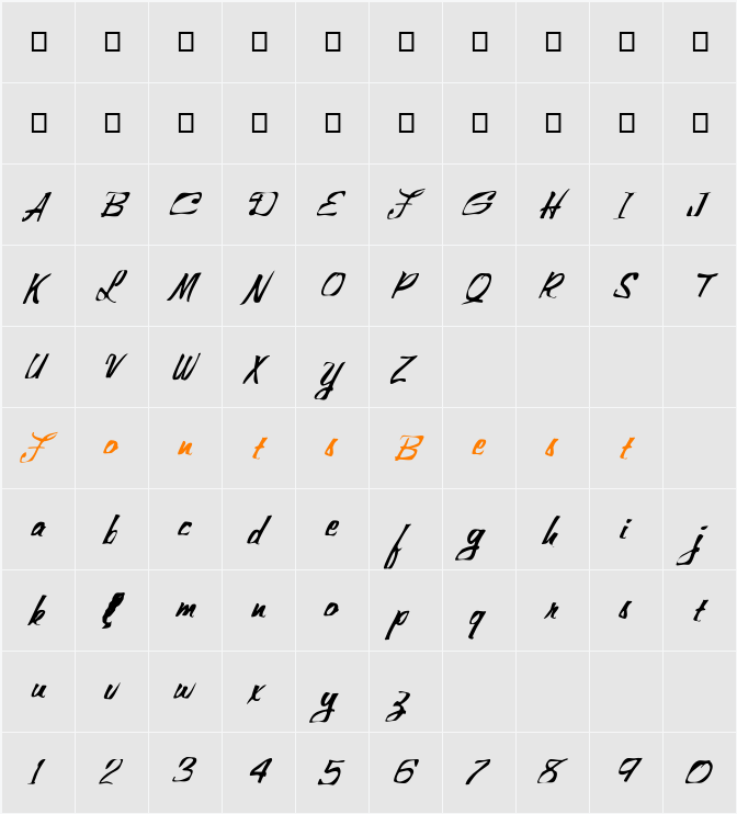 FZ WARPED 25 ITALIC Character Map