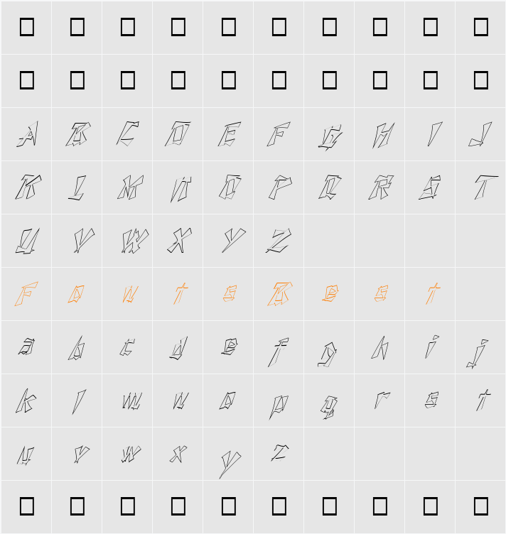 FZ UNIQUE 21 HOLLOW ITALIC Character Map