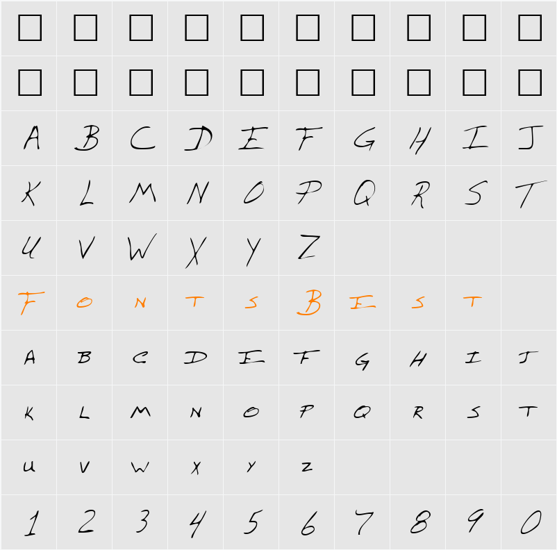 BurtonsHand Character Map