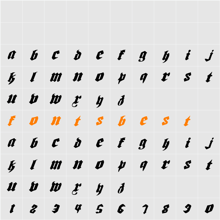 Biergärten Light Italic Character Map