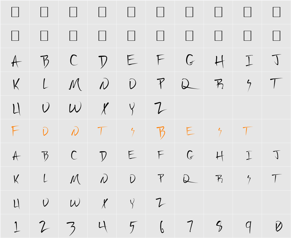 FZ JAZZY 44 LEFTY Character Map