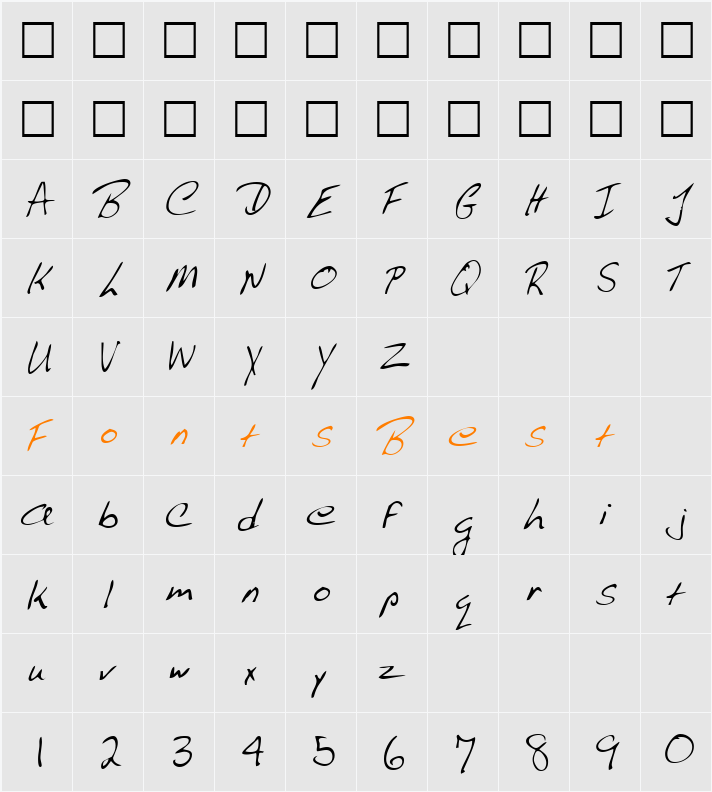 AlvinsHand Character Map