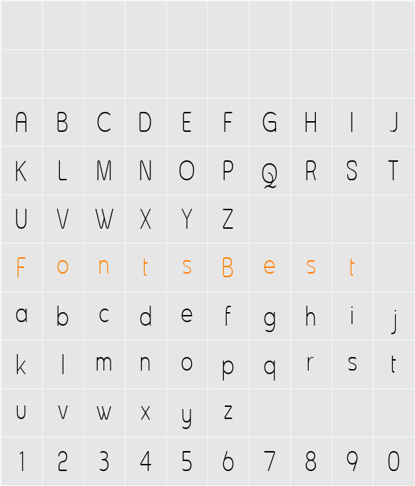 Asenine Thin Character Map