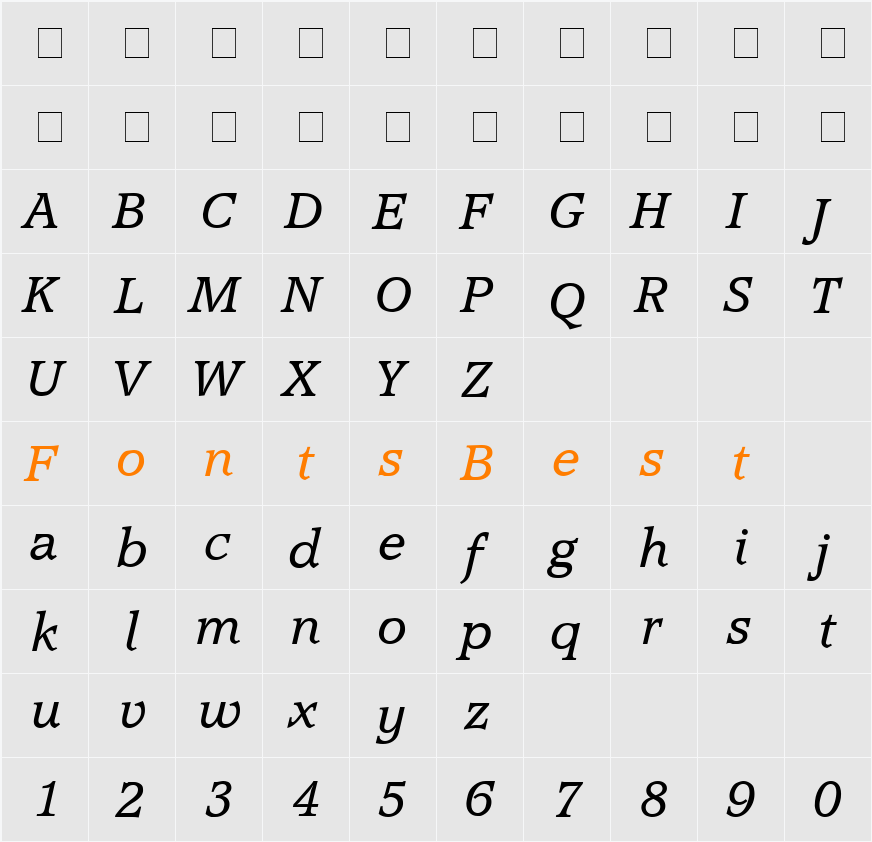 Accord SF Character Map