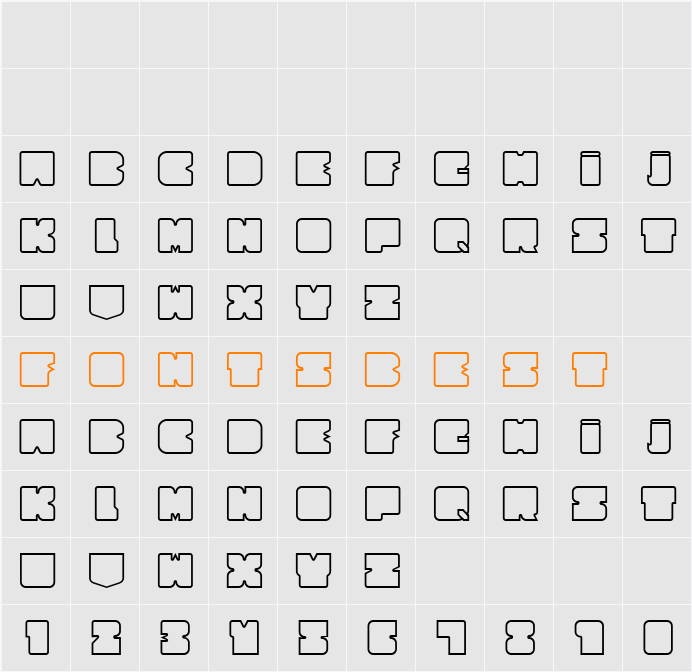 Cubesity Rounded Outline Character Map