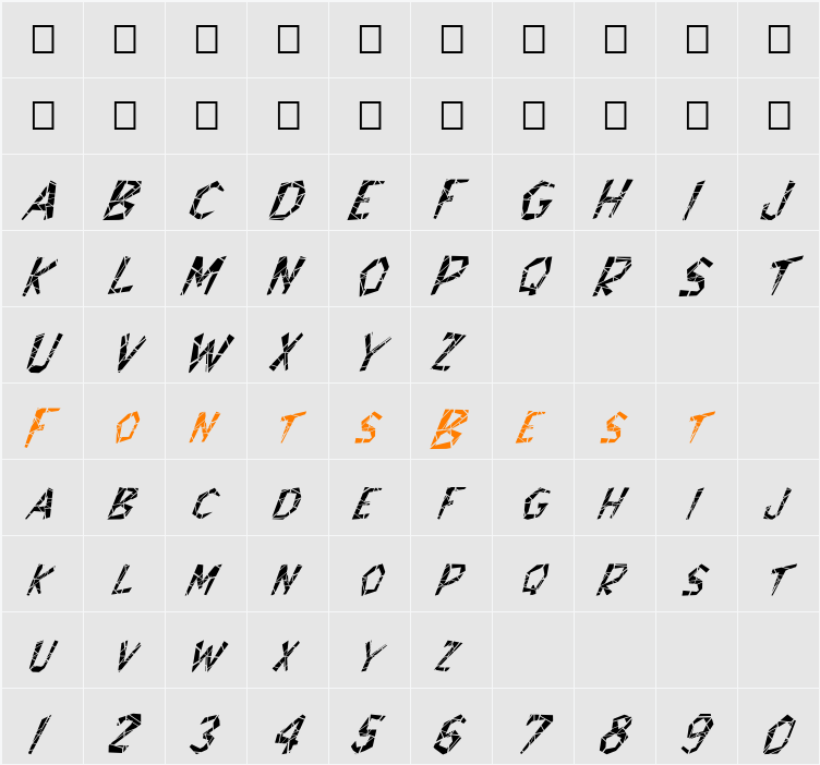 FZ JAZZY 8 CRACKED ITALIC Character Map