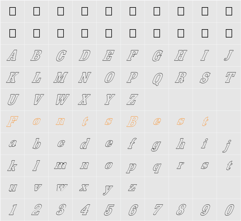 FZ ROMAN 36 HOLLOW ITALIC Character Map