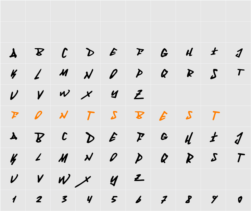 Fantom Italic Character Map