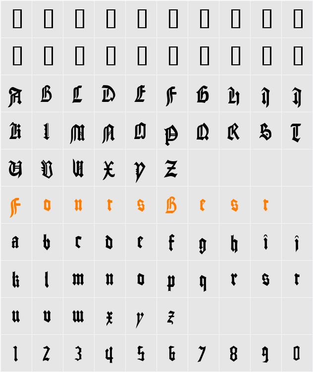 CathedralCondensed Character Map