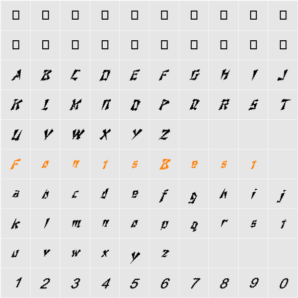 FZ UNIQUE 21 SPIKED ITALIC Character Map