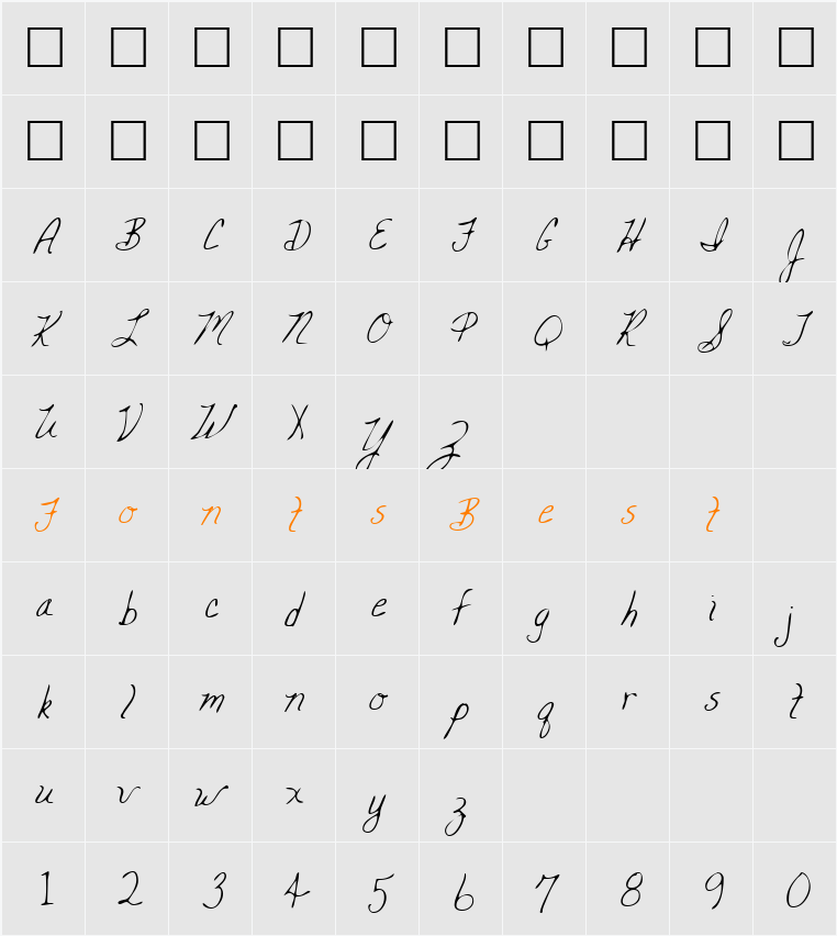 CarolinesHand Character Map