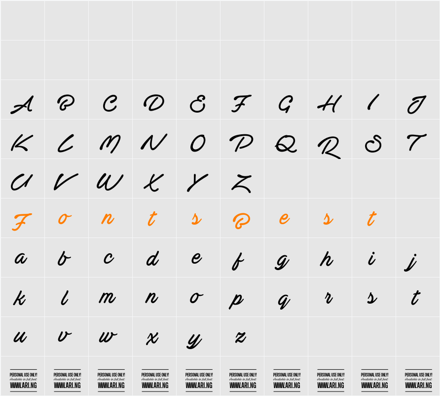 Actonia Hand PERSONAL USE Character Map