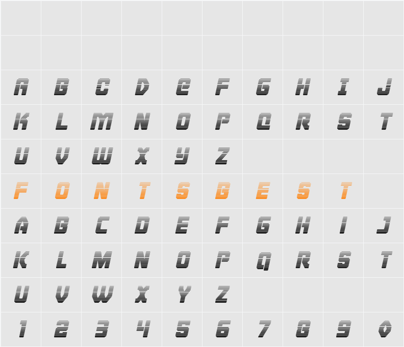 Cyborg Rooster Gradient Italic Character Map