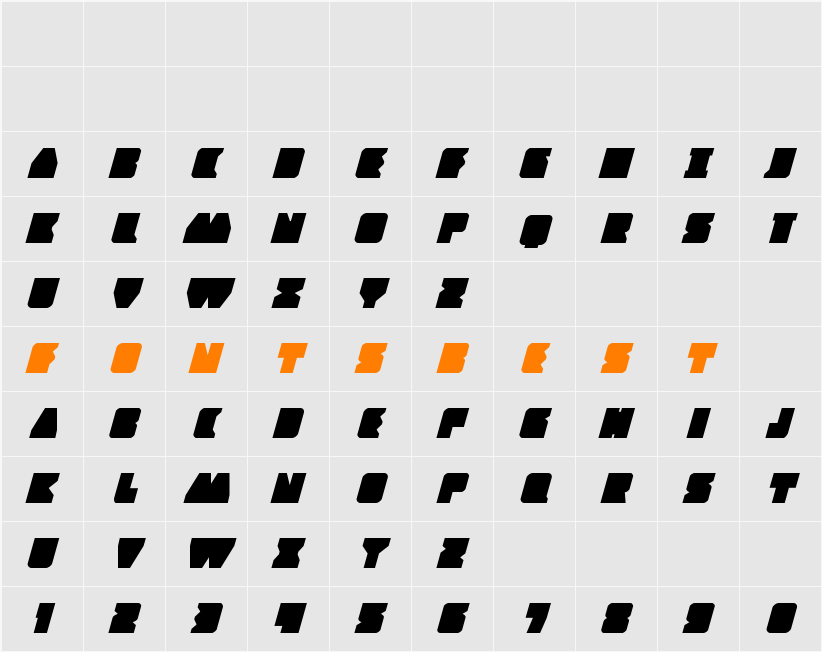 Contour of Duty Italic Character Map