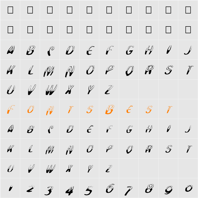 FZ WARPED 20 ITALIC Character Map