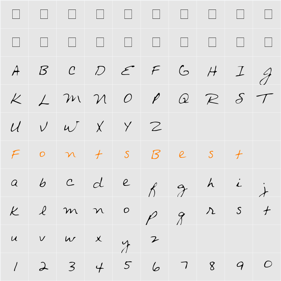 ArchiesHand Character Map