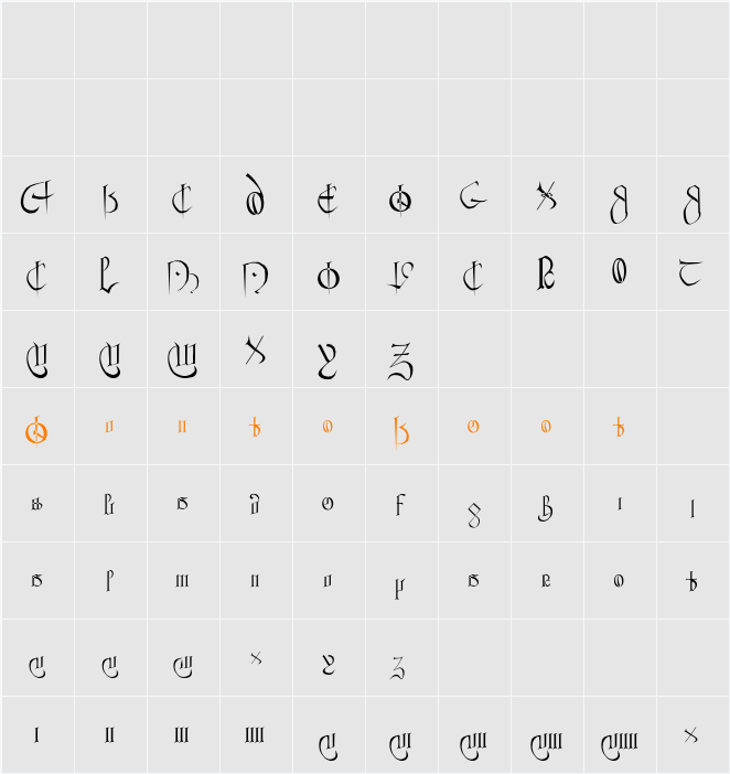 CourthandPlain Character Map