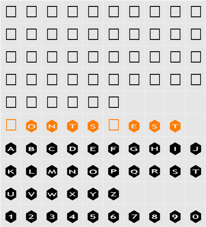 AlphaShapes hexagons Character Map