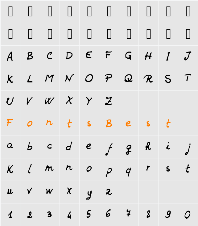 JDHands Character Map