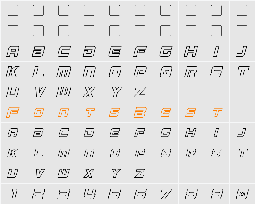 Mission GT-R Hollow Condensed Character Map