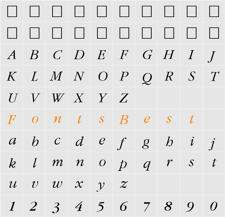 Amethyst Lite Italic Character Map