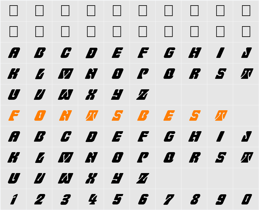 FZ UNIQUE 32 ITALIC Character Map