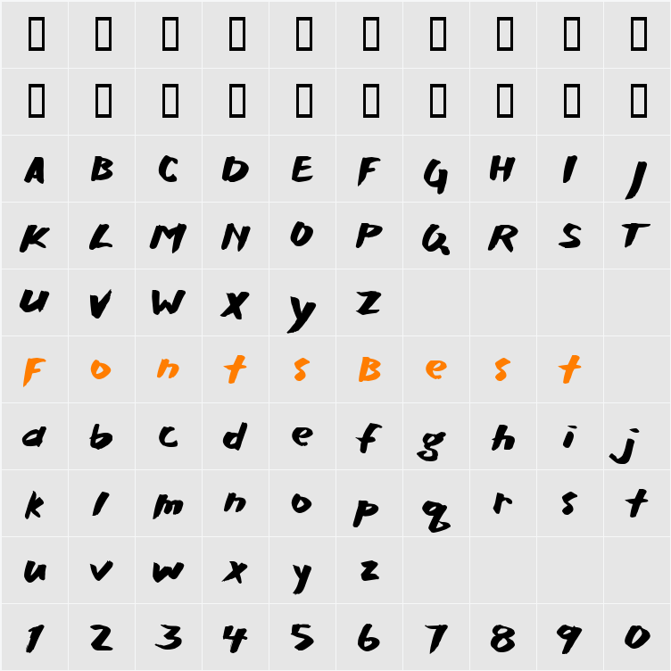 CK Broad Pen Character Map