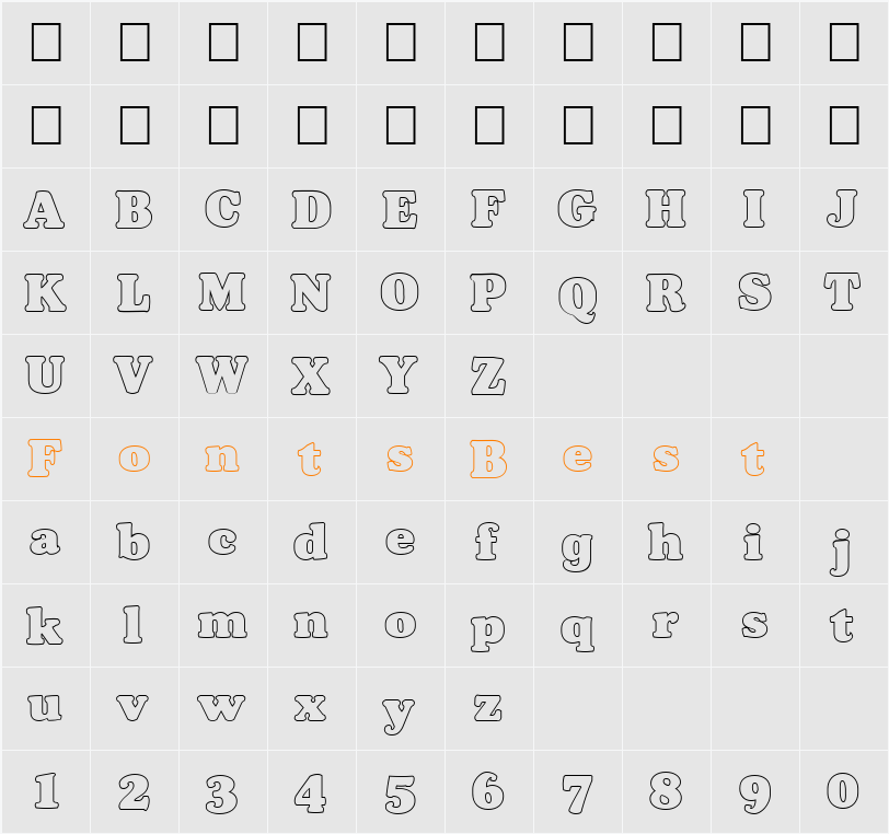 FZ ROMAN 35 HOLLOW Character Map