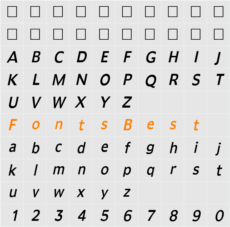 Adams-Condensed Character Map